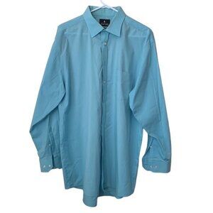 Men's Stafford Teal Dress Button Down Shirt Size 17-17.5 Size XL EUC #0198